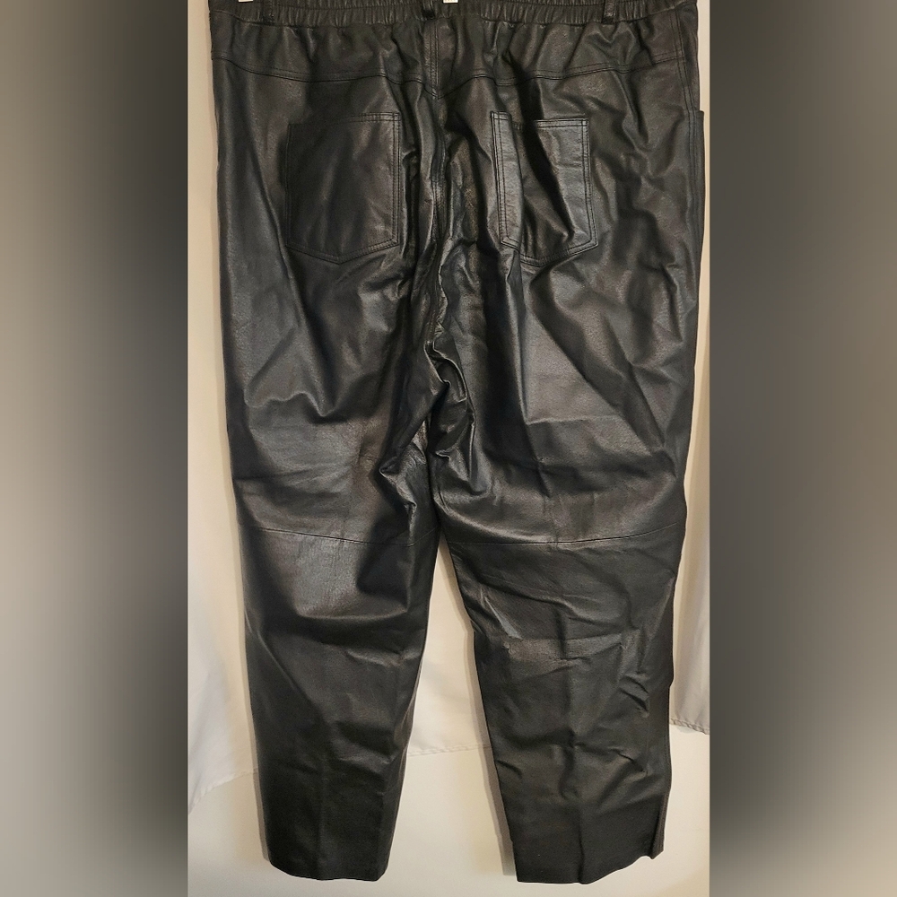 Venezia Womens Leather Pants Plus Size 22 Black Genuine Leather Straight Leg - Picture 5 of 5